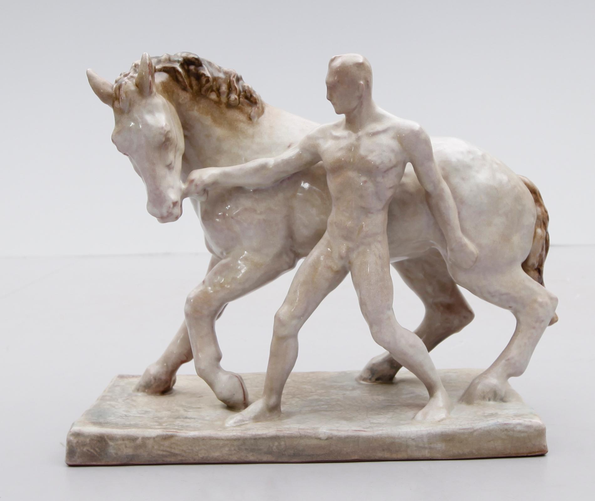 FIGURGRUPP, lergods, Else Bach, Karlsruhe, nr 4417, otydligt signerad, 1900-talets mitt.