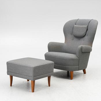 Carl Malmsten, armchair with footstool, "The Giant Toad", O. H. Sjögren, Tranås, 2014.