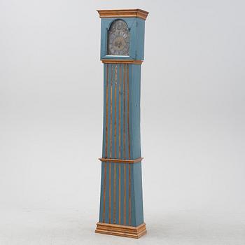 A painted long case clock, 19th Century.