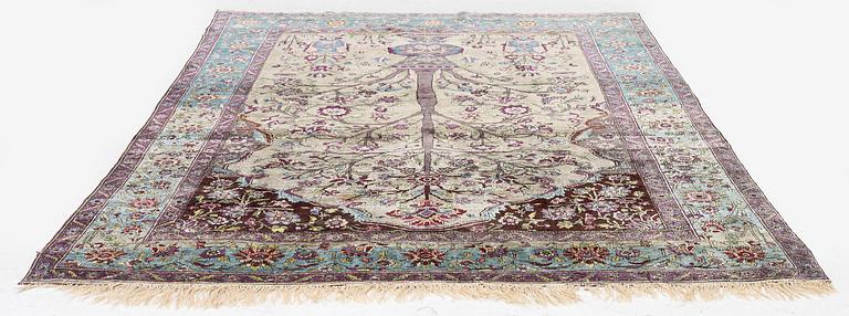 An antique Feraghan silk prayer rug west persia, c. 202 x 133 cm.