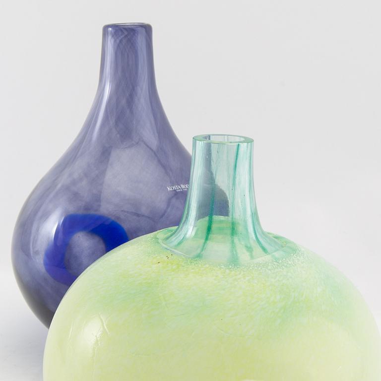 Gunnel Sahlin, vases 2 pcs Kosta Boda signed.