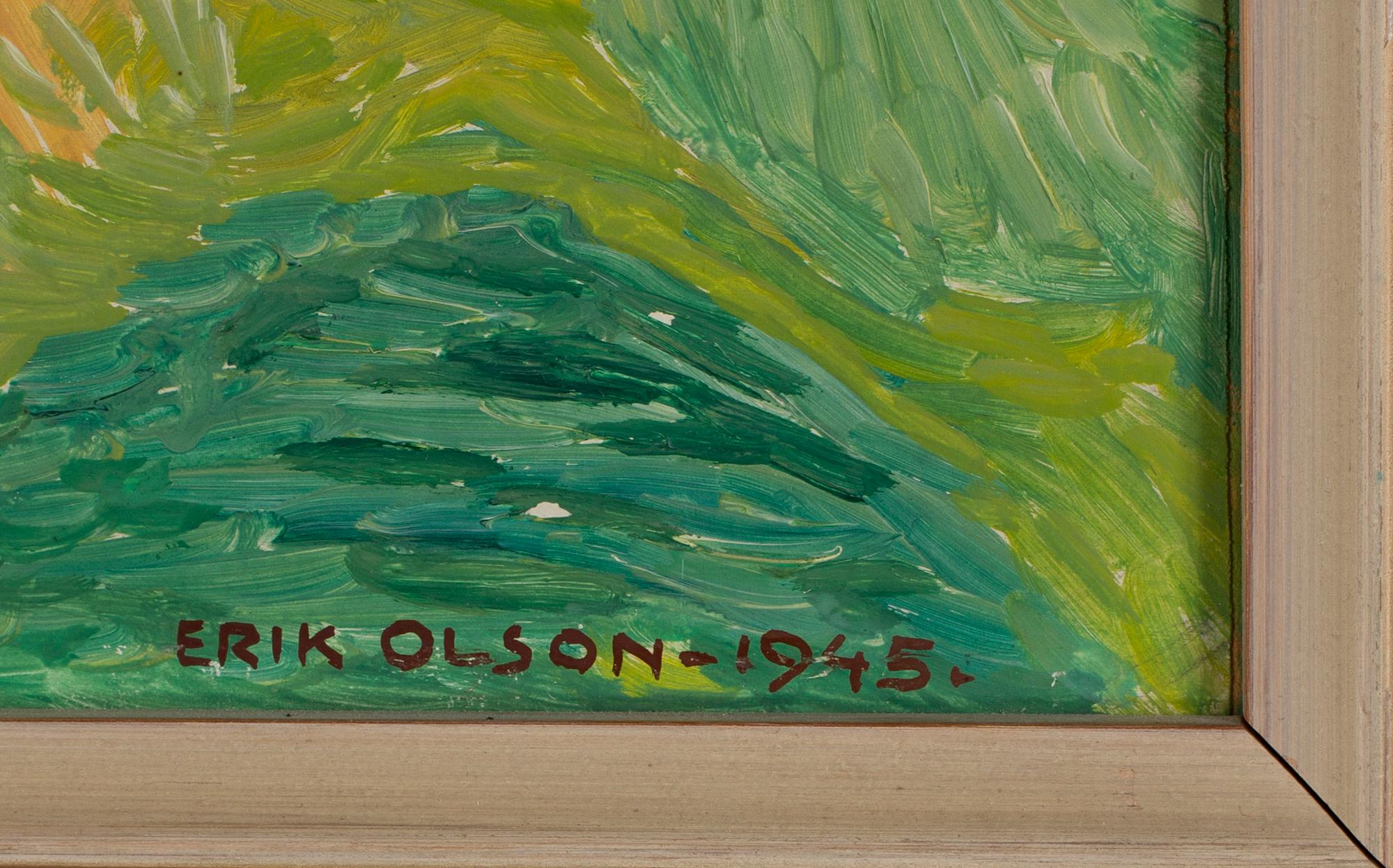 ERIK OLSON, olja på pannå, signerad och daterad -45.