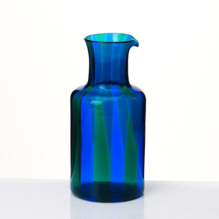 Fulvio Bianconi, a blue and green glass pitcher, Venini Murano, Italy 1960s.