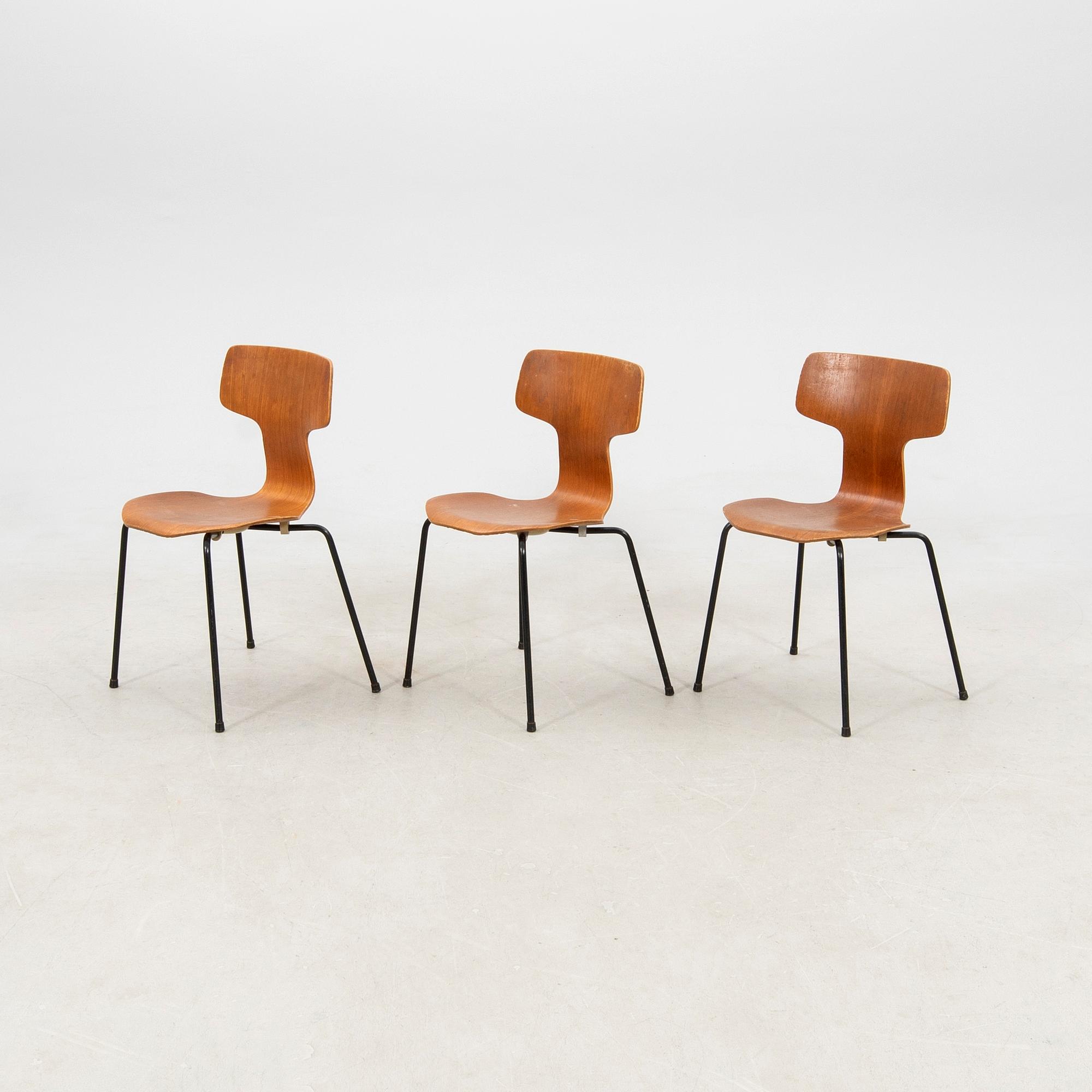 Arne Jacobsen, stolar 6 st "T-stolen" modell 3103 Fritz Hansen 1968.
