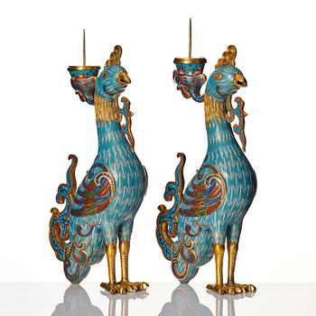 Ljushållare/rökesekar, ett par, cloisonné. Kina, Qingdynastin.