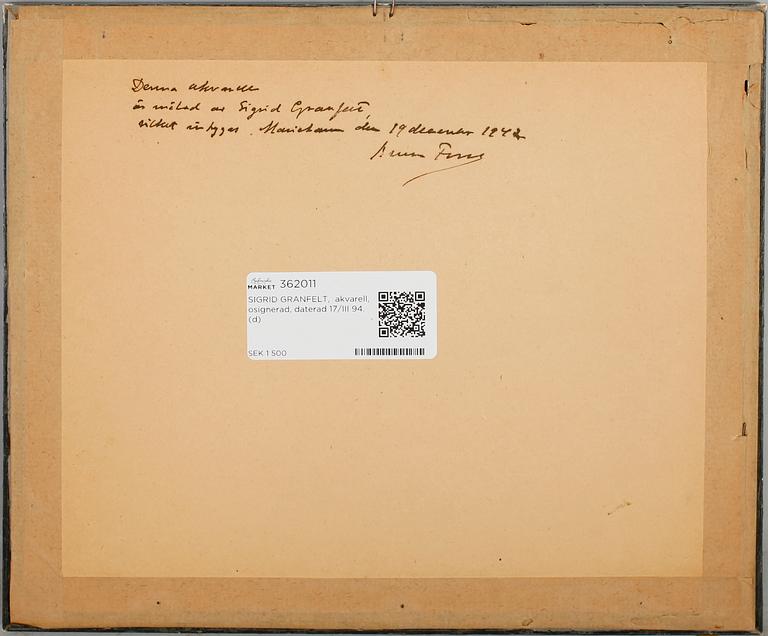 SIGRID GRANFELT,  akvarell, osignerad, daterad 17/III 94.