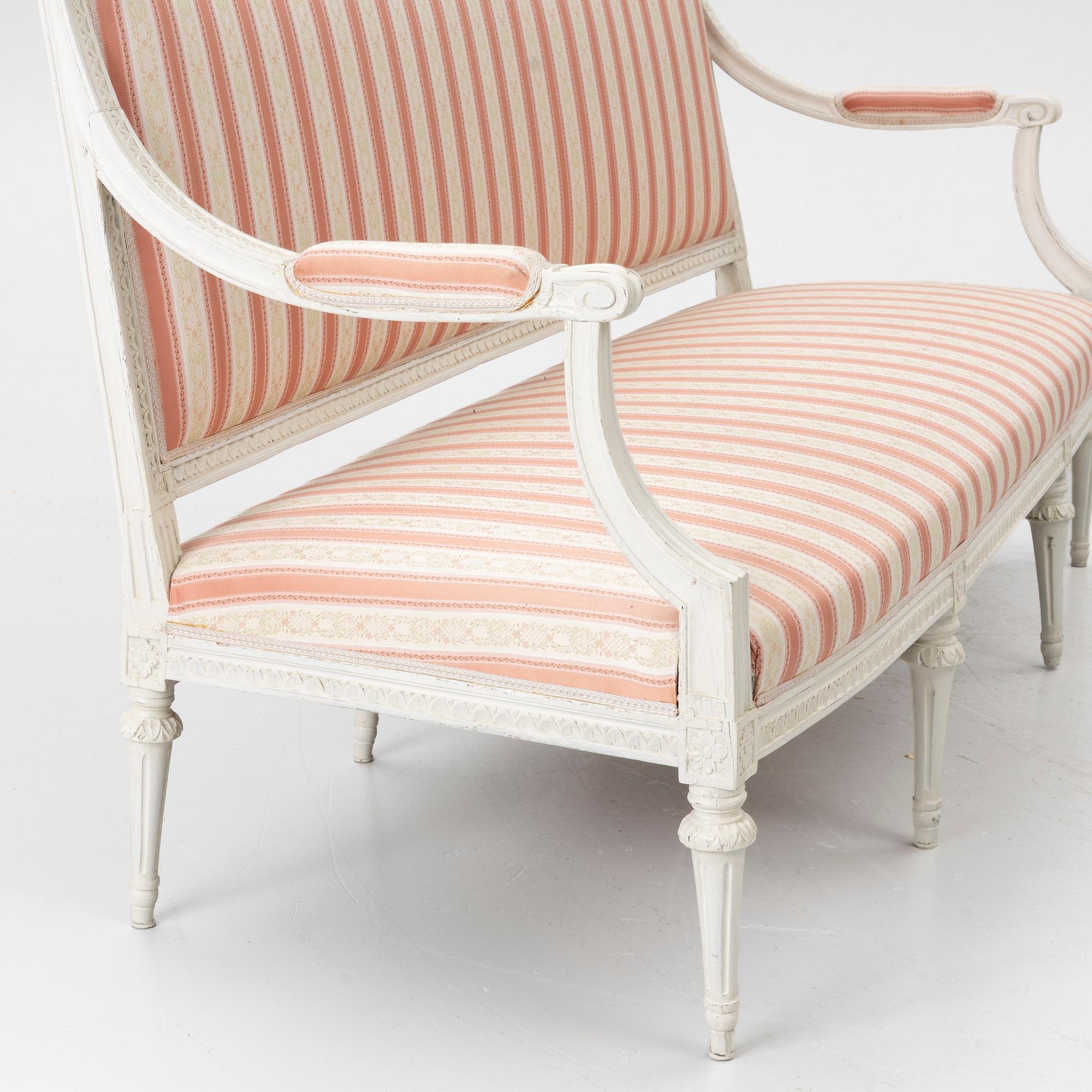 A Gustavian sofa, late 18th century.