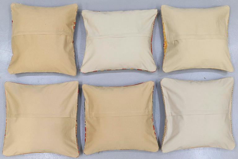 Six Kilim cushions, ca 47 x 47 cm.