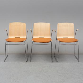 A set of three chairs by Pierre Sindre and a dining table, Gärsnäs.