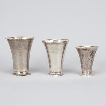 Three swedish silver beakers, including Carl Fahlberg, Uppsala 1765.