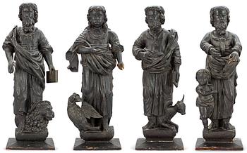 1104. Four Swedish Baroque wooden figures depicting the Evangelists.