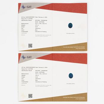 Earrings in 18K gold with cabochon-cut sapphires and octagon-cut diamonds.