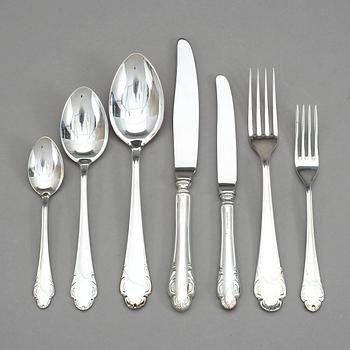 BESTICKSERVIS, 53 delar, silver, mestadels Mema, Lidköpning. Tot vikt Ca 2213 gram.