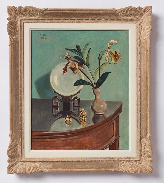 Einar Jolin, Still life with orchids and oriental objects.