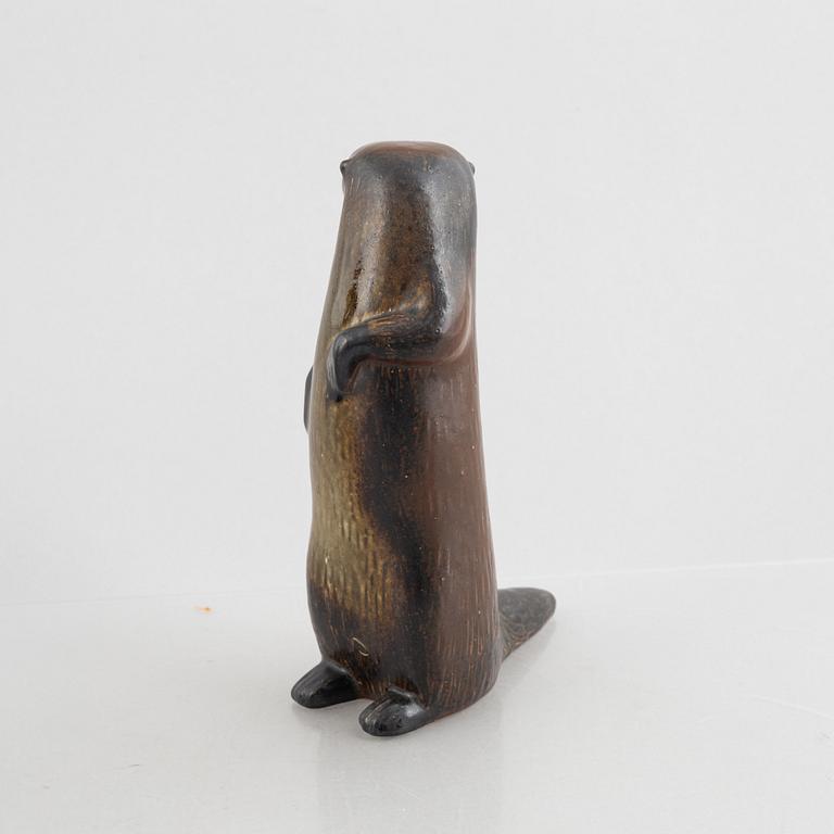 Lisa Larson, two stoneware figurines, 'Utter'(Otter) & 'Visent'(Wisent), WWF & Nordiska Kompaniet, Gustavsberg, 1975-87.