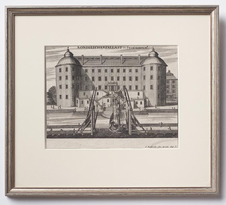 Four Swedish 19th century engravings from "Suecia Antiqua et Hodierna".