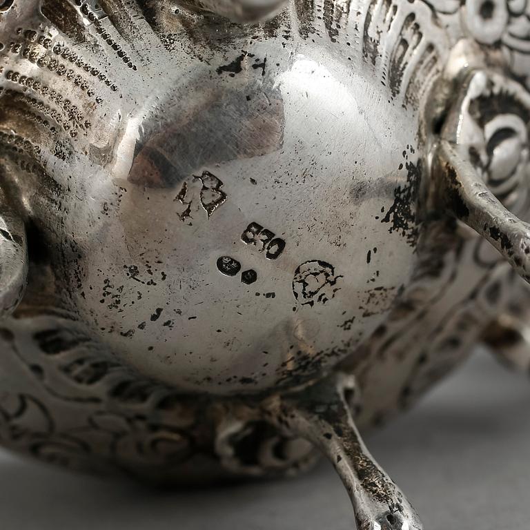 MOCKASERVIS, 3 delar, silver, rokokostil, 1900-tal. Total vikt ca 555 gram.