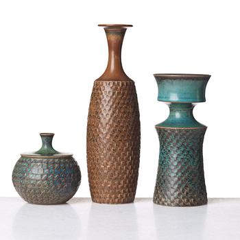 Stig Lindberg, a set of three stoneware vases, Gustavsberg studio, Sweden 1962.