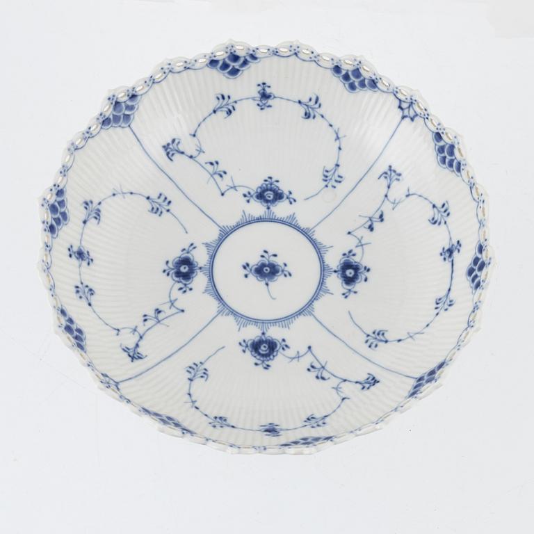 A porcelain centerpiece bowl, full lace 'Musselmalet', Royal Copenhagen, Denmark, 1975-1979.