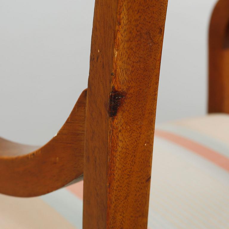 A sofa, six chairs and one table in Swedish Karl-Johan style, made in the first half of the 20th century.