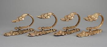GARDINOMTAG, 4 stycken, gustaviansk stil, förgylld metall, 1900-talets slut.