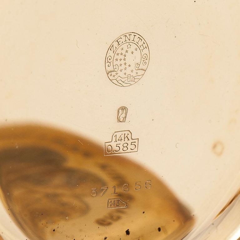 Zenith, taskukello, 55 mm, 14K kultaa, ankkurikäynti, kellonvitjat 14K kultaa.