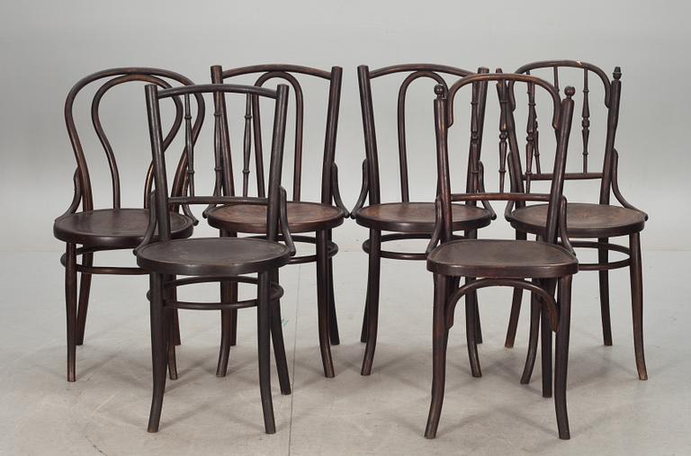 STOLAR, 6 st, Div fabrikat bl.a Thonet och Mundus. 1900-talets början.