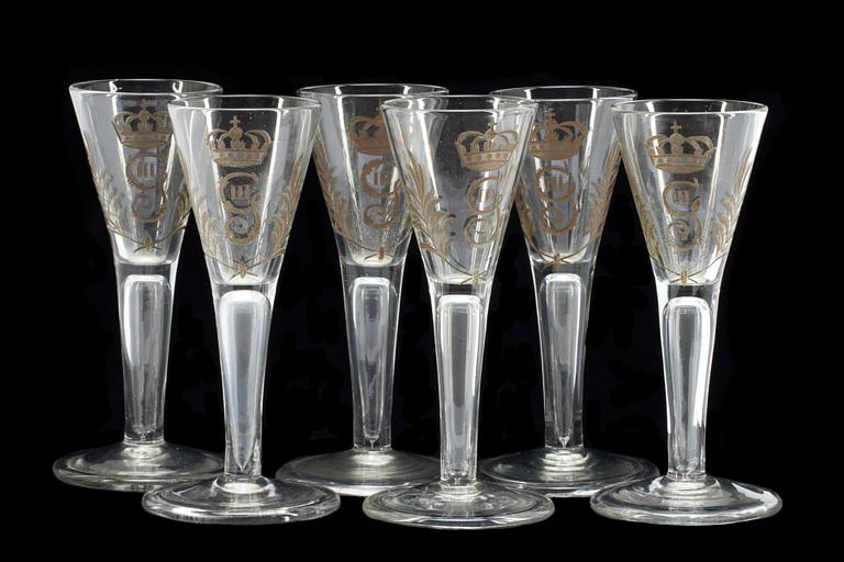 SPETSGLAS, 6 st. Gustaviansk stil.  1800-talets slut.