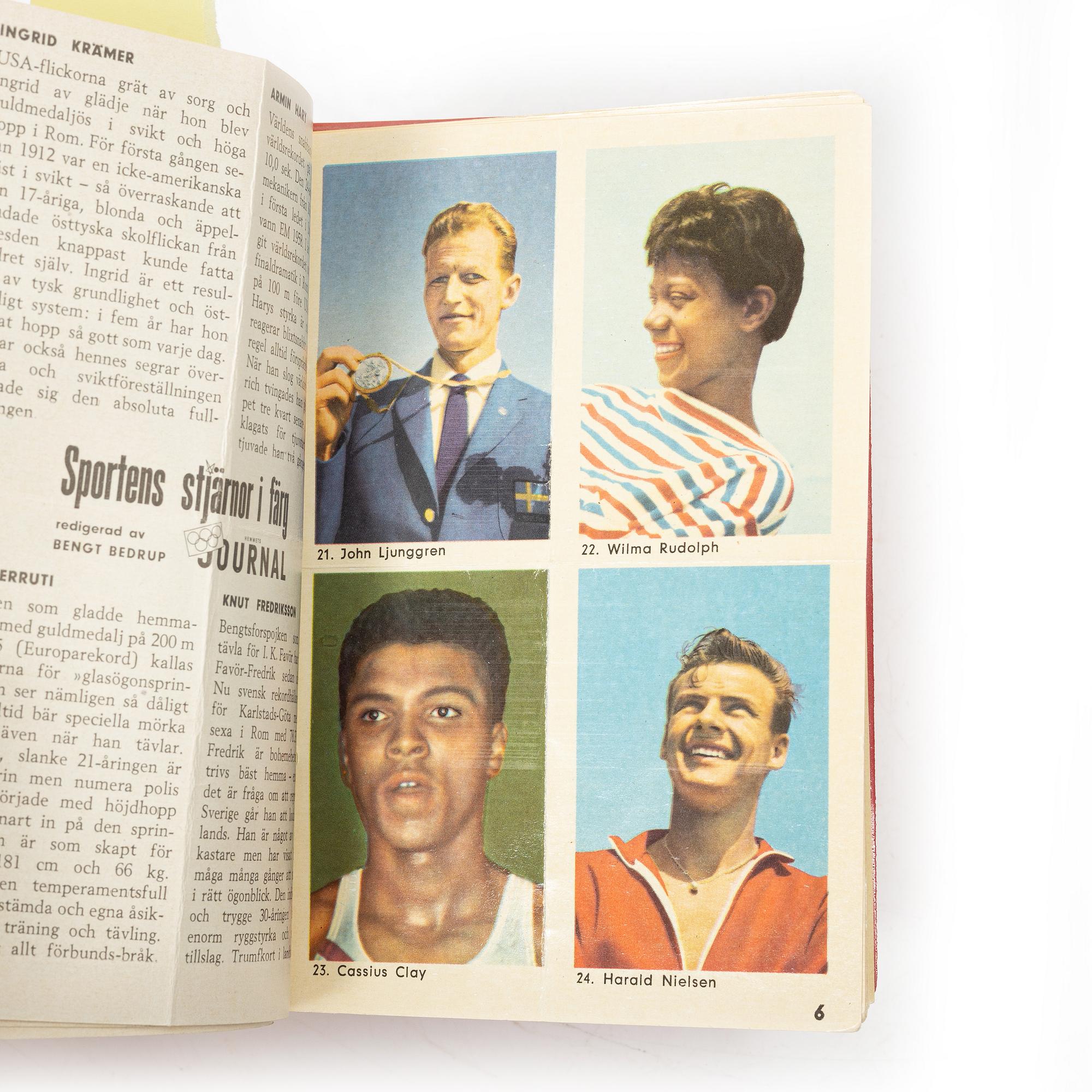 Idol cards, “Sportens stjärnor”, including Cassius Clay, Nacka Skoglund and Ingemar Johansson, Hemmets Journal, 1960s.