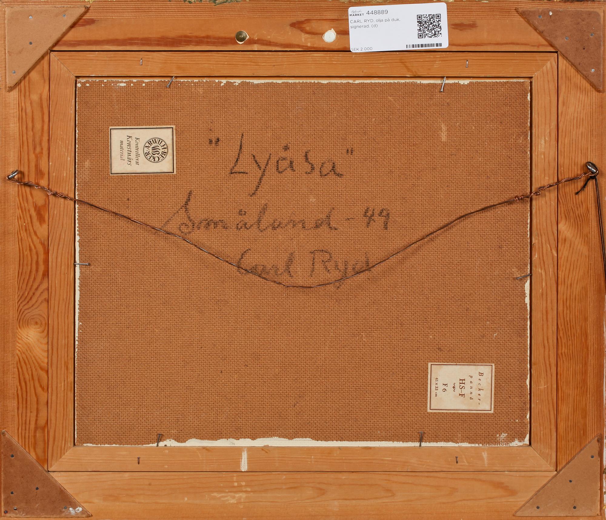 CARL RYD, olja på pannå, signerad och daterad 49.