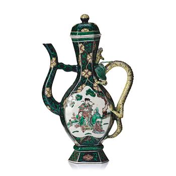 A famille noire ewer with cover, Qing dynasty, 19th Century with Kangxi six character mark.