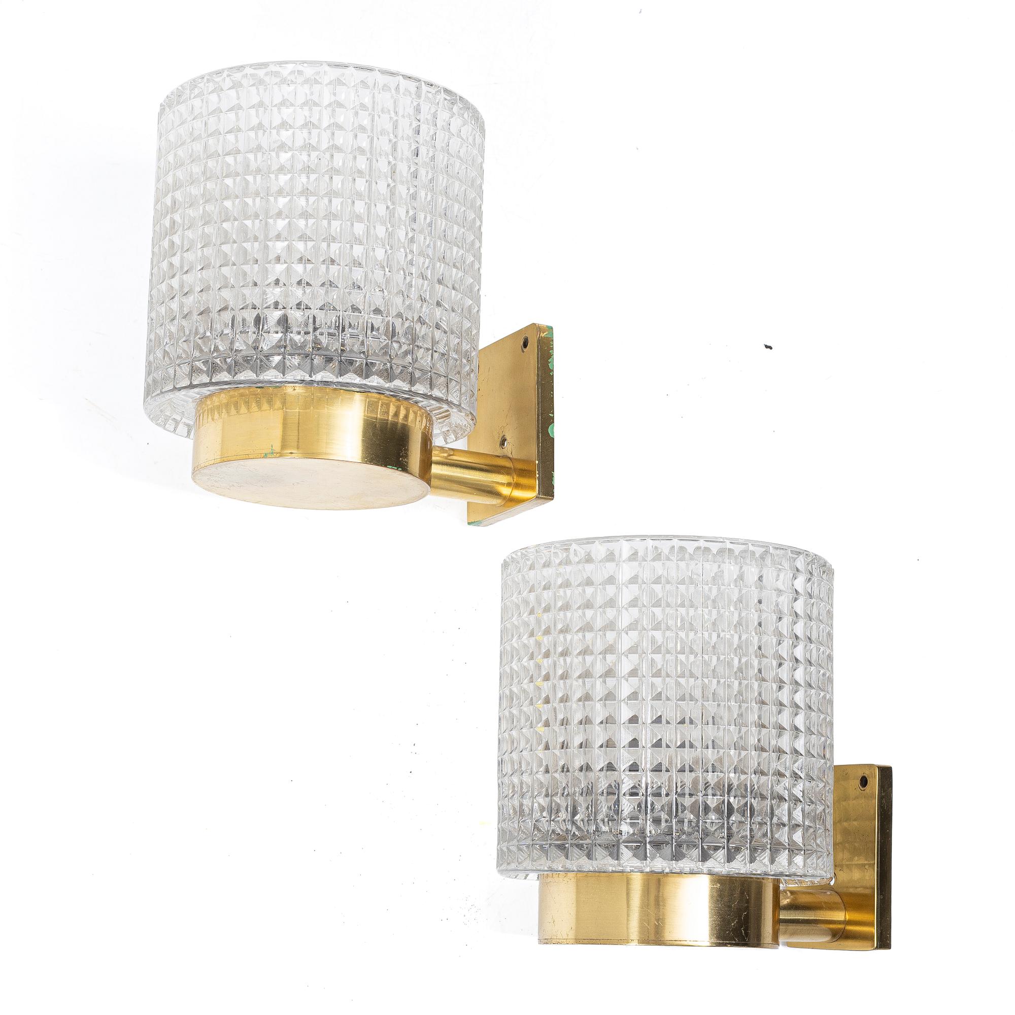 Carl Fagerlund, Wall lamps, a pair, Orrefors.