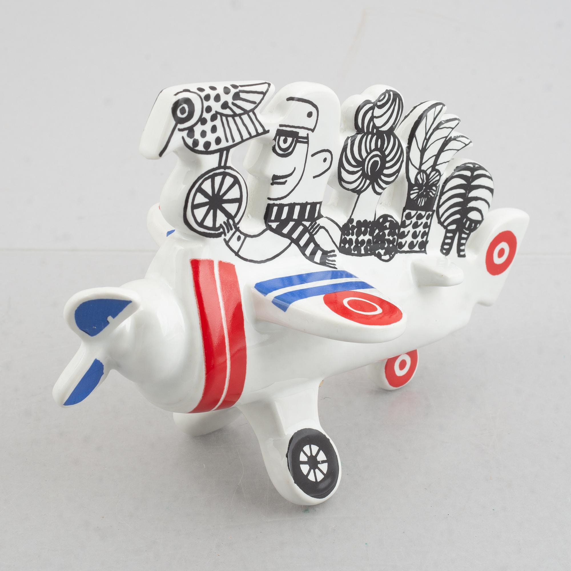 Lisa Larson, a stoneware figurine, airplane from the series "traffic", Gustavsberg, Sweden, 1971-73.
