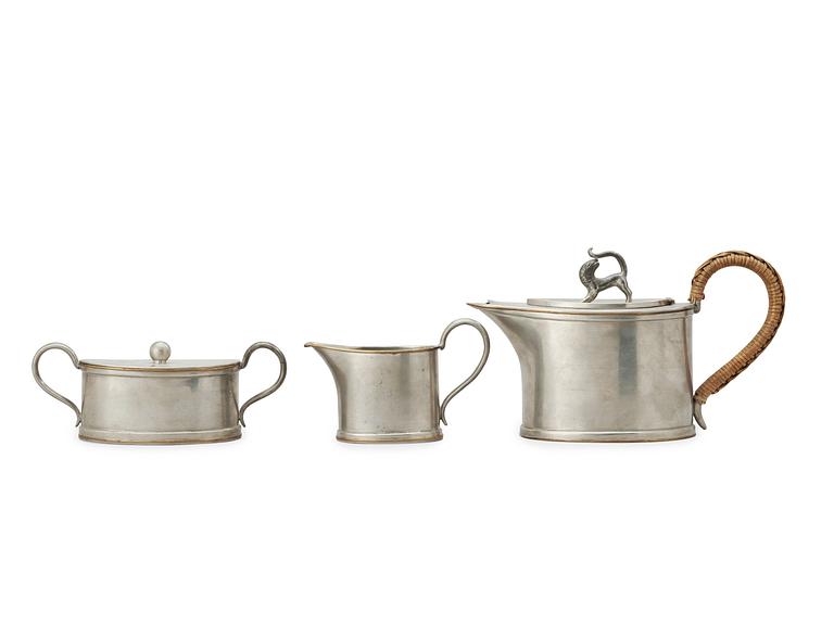 A Svenskt Tenn 3 pcs pewter coffee service, probably by Nils Fougstedt, Stockholm 1925.