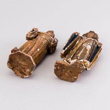 TWO SCULPTURES, painted wood, 18th century.