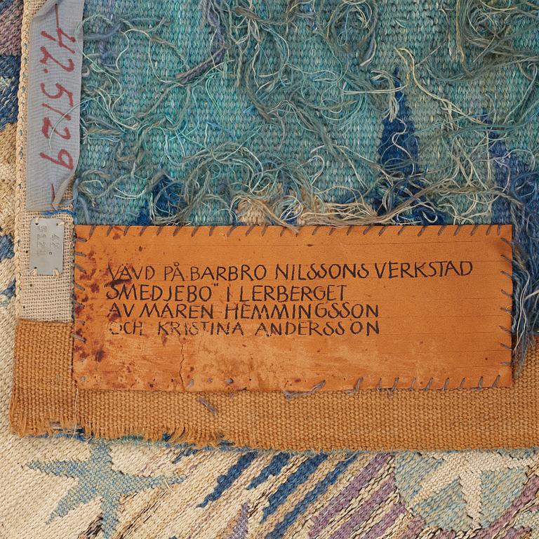Barbro Nilsson, VÄVD TAPET, "Forsar - Forsande vatten", gobelängvariant, ca 247,5 x 110 cm, signerad AB MMF BN.