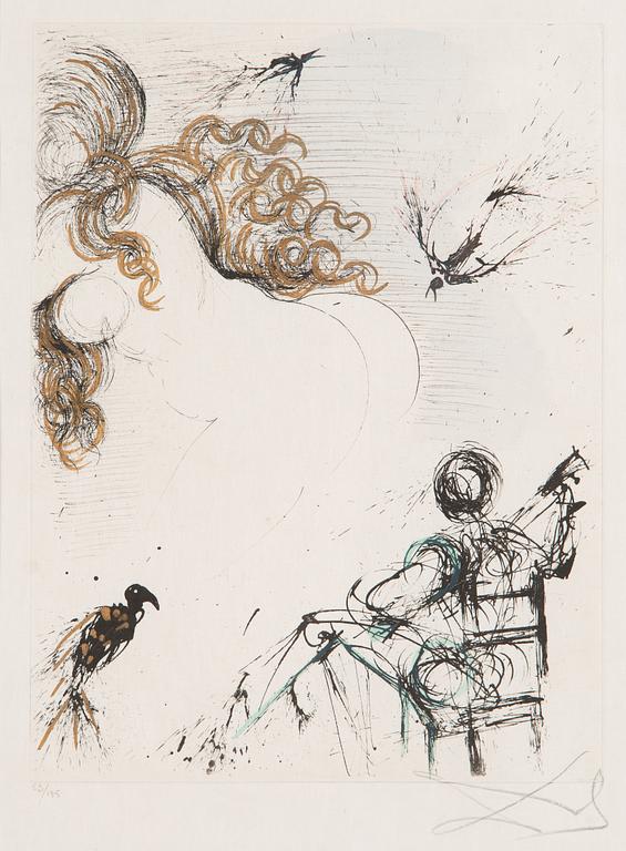 Salvador Dalí, "Femme au perroquet" sarjasta "Poèmes secrets d'Apollinaire".