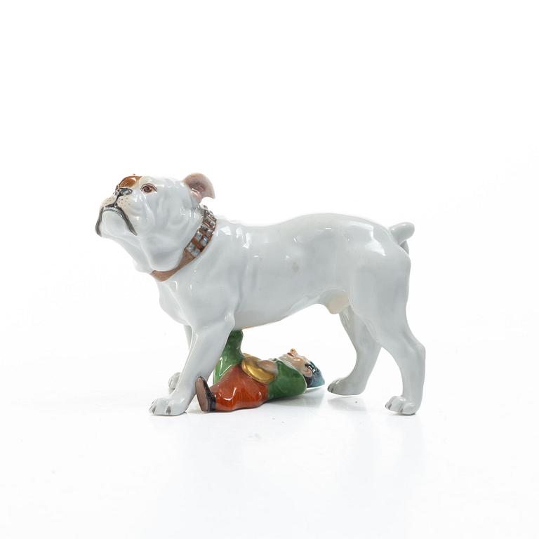 Meissen, A porcelain "Bulldogge mit Kasperle" figurine, 20th century.