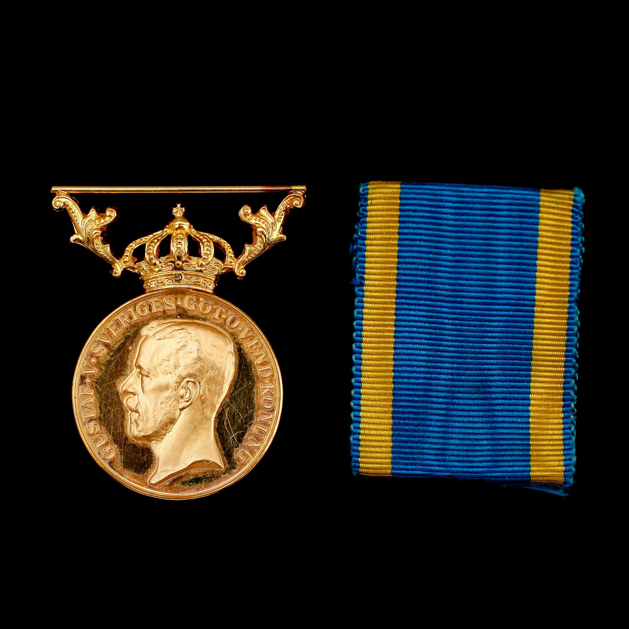 MEDALJ, guld, 1938. Gustaf V. Vikt ca 12 g.