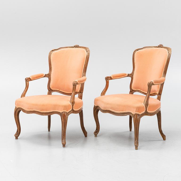 A pair of rococo armchairs, mid 18th Century.
