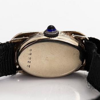 Wristwatch, 25 x 13 mm, Art Deco, rose cut diamonds, faceted sapphires, 18K white gold.