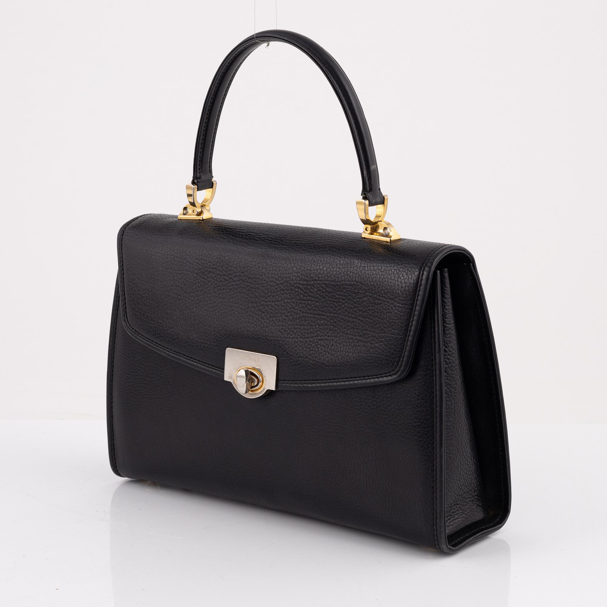 Bally, a black leather bag.