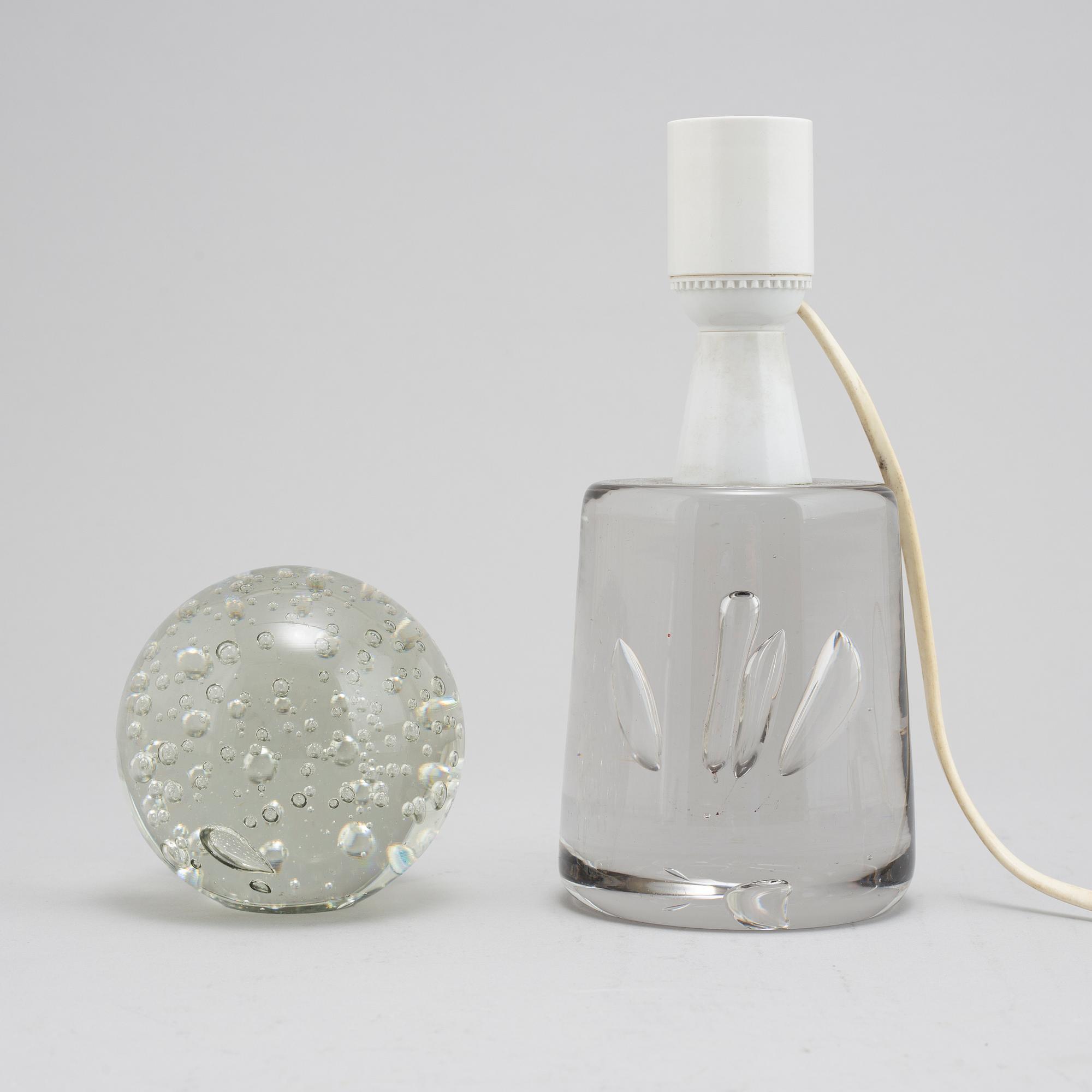 A glass table light, Reijmyre, and a letter press, second half of the 20th Century.