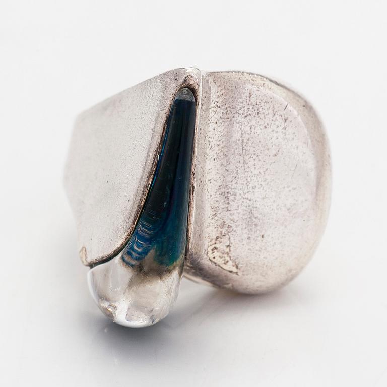 Björn Weckström, a sterling silver and acrylic ring 'Darina's tear' for Lapponia 1974.