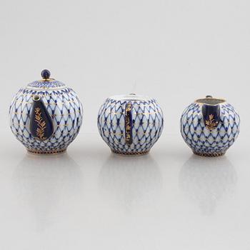 Tea and coffee service, 34 pieces, porcelain, "Cobalt Net", Lomonosov, Soviet Union.