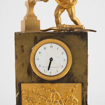 A late Gustavian ormolu and patinated bronze mantel clock by A. Bourdillon (watchmaker in Stockgolm 1761-99).