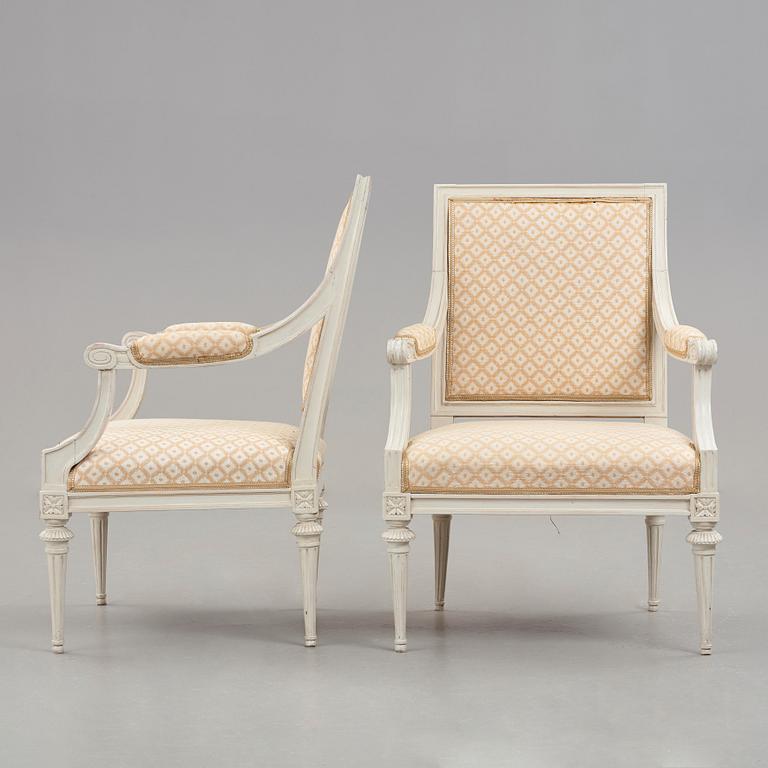 A pair of Gustavian late 18th century armchairs by M. Lundberg (master in Stockholm 1775-1802).