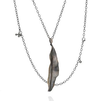 Ole Lynggaard, Chain with pendant, oxidised silver with leaf-shaped pendants, designed by Charlotte Lynggaard.