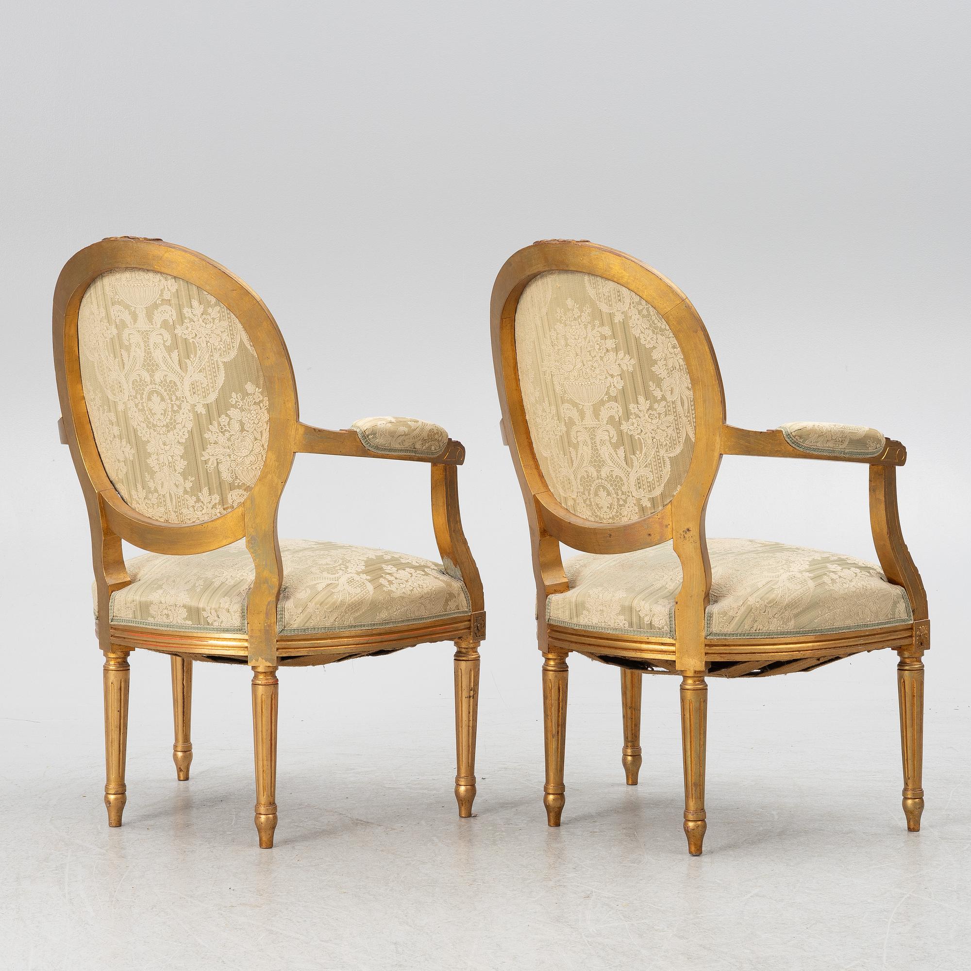 Soffa, 2 karmstolar, bord, gustaviansk stil, 1900-tal.