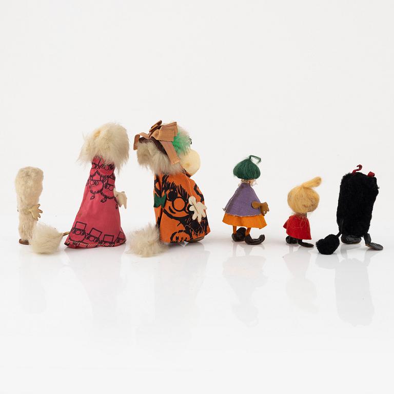 Six Moomin figures, Atelier Fauni, Finland, 1950's/60's.